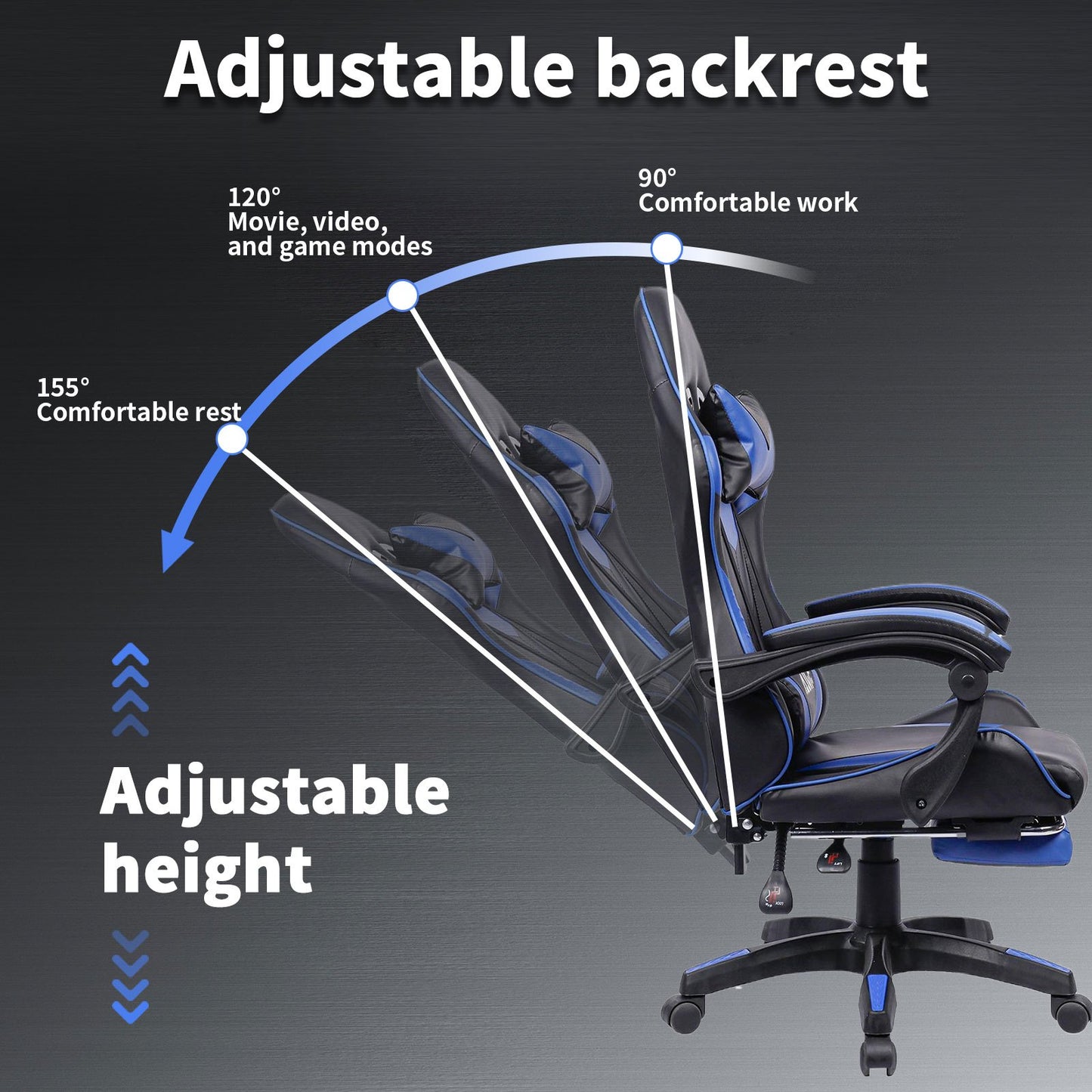Ergonomische Gamingstoel – Bureaustoel – Gamedraaistoel – Werkstoel – Bureauzetel – Met Verstelbare Voetsteun – 360° Draaibaar Met Hoofdsteun - Blauw