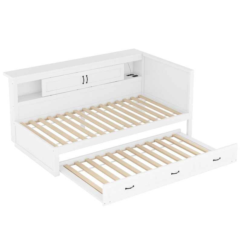 Bankbed – Slaapbank – Bedbank – Logeerbed – Slaapstoel – Modern Wit – Uitschuifbaar 90x200 cm – Opbergruimte Onder Bed Met Wieltjes