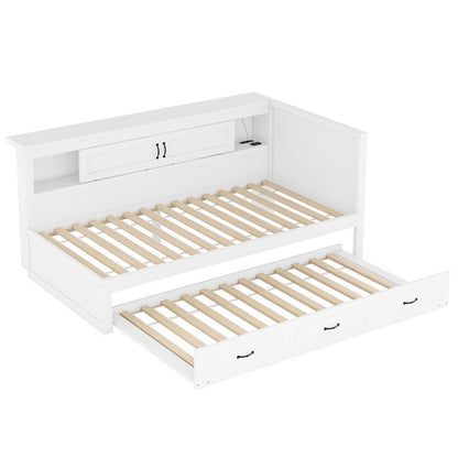 Bankbed – Slaapbank – Bedbank – Logeerbed – Slaapstoel – Modern Wit – Uitschuifbaar 90x200 cm – Opbergruimte Onder Bed Met Wieltjes