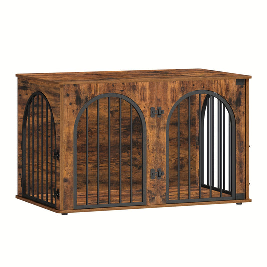 Hondenbench – Hondenkooi – Hondenhok – Reismand – Benchkast – 3 Deuren Met Boogvorm – Stevig Hout 100x60x63 Cm