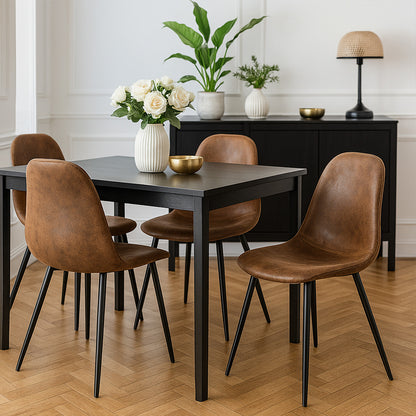 Eetkamerstoel – Stoel – Kuipstoel – Keukenstoel – Zithoekstoel – Bruin Suède – Metalen Poten – Gebogen Rugleuning – Vintage Stijl – 44x53x86 cm – Set van 4