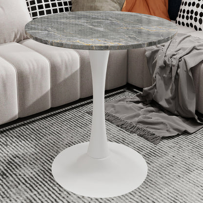 Salontafel – Koffietafel – Woonkamertafel – Bijzettafel – Ronde Tafel – Kunstmarmer Blad – Ø70 cm, Vintage Wit Met Donkergrijze Aders