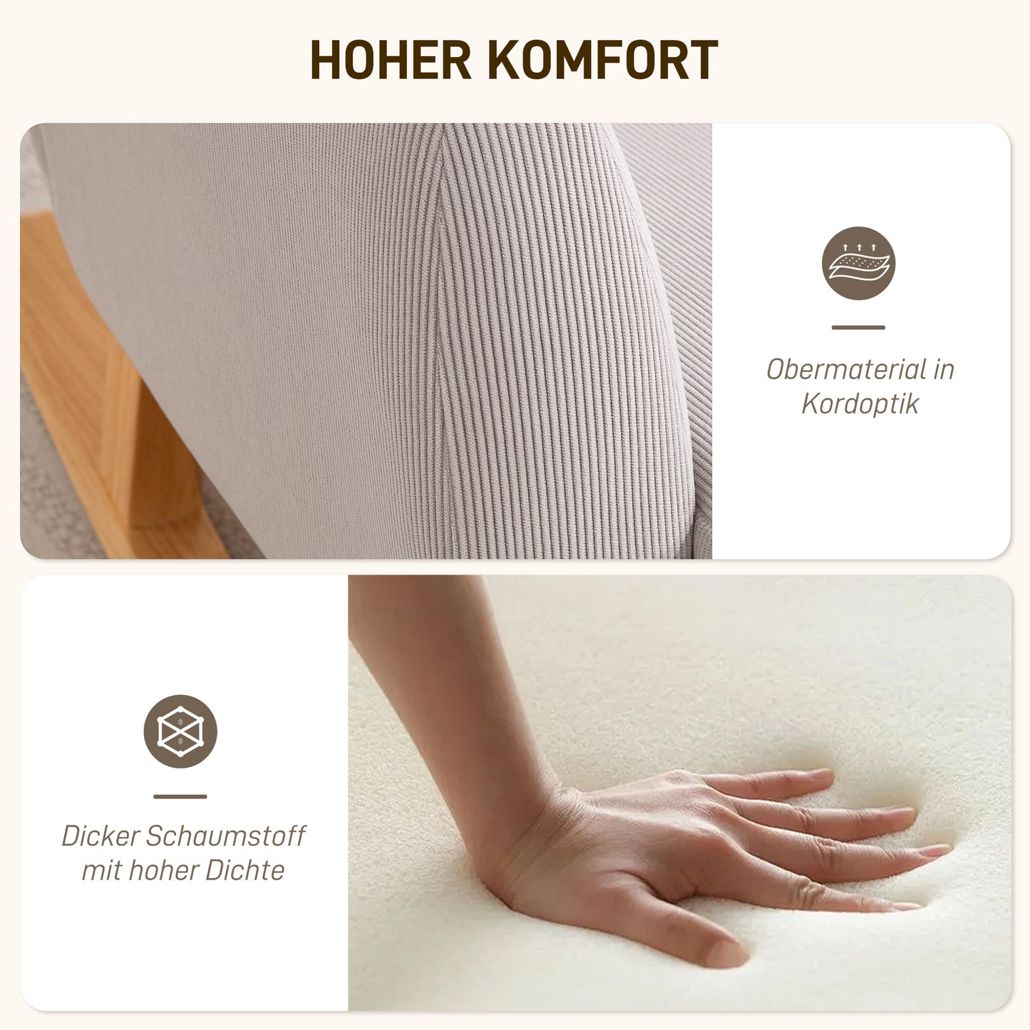 Schommelstoel – Relaxstoel – Fauteuil – Schommel-fauteuil – Loungestoel – Cordstof Bekleding – Rubberhouten Frame – Hoog Rugleuning – Zacht Schuim