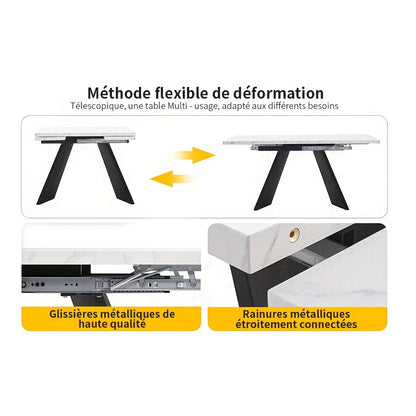 Uitklapbare Tafel – Klaptafel – Vouwtafel – Eettafel – Uitschuifbare Tafel – Ruimtebesparend Design – Wit Tafelblad Met Zwarte Metalen Poten