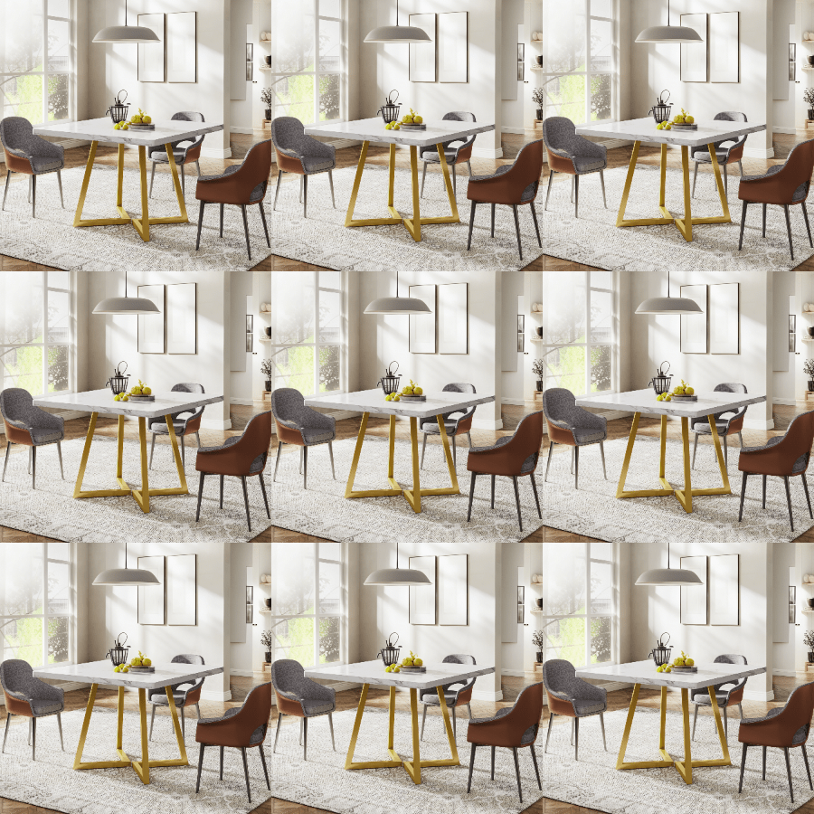 Kleine Eettafel – Tafel – Dinertafel – Keukentafel – Appartementstafel – Vierkante Moderne Tafel Wit Goud – Ruimtebesparend – Duurzaam Houten Blad