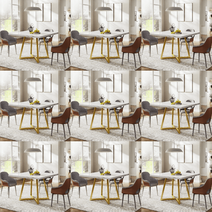 Kleine Eettafel – Tafel – Dinertafel – Keukentafel – Appartementstafel – Vierkante Moderne Tafel Wit Goud – Ruimtebesparend – Duurzaam Houten Blad