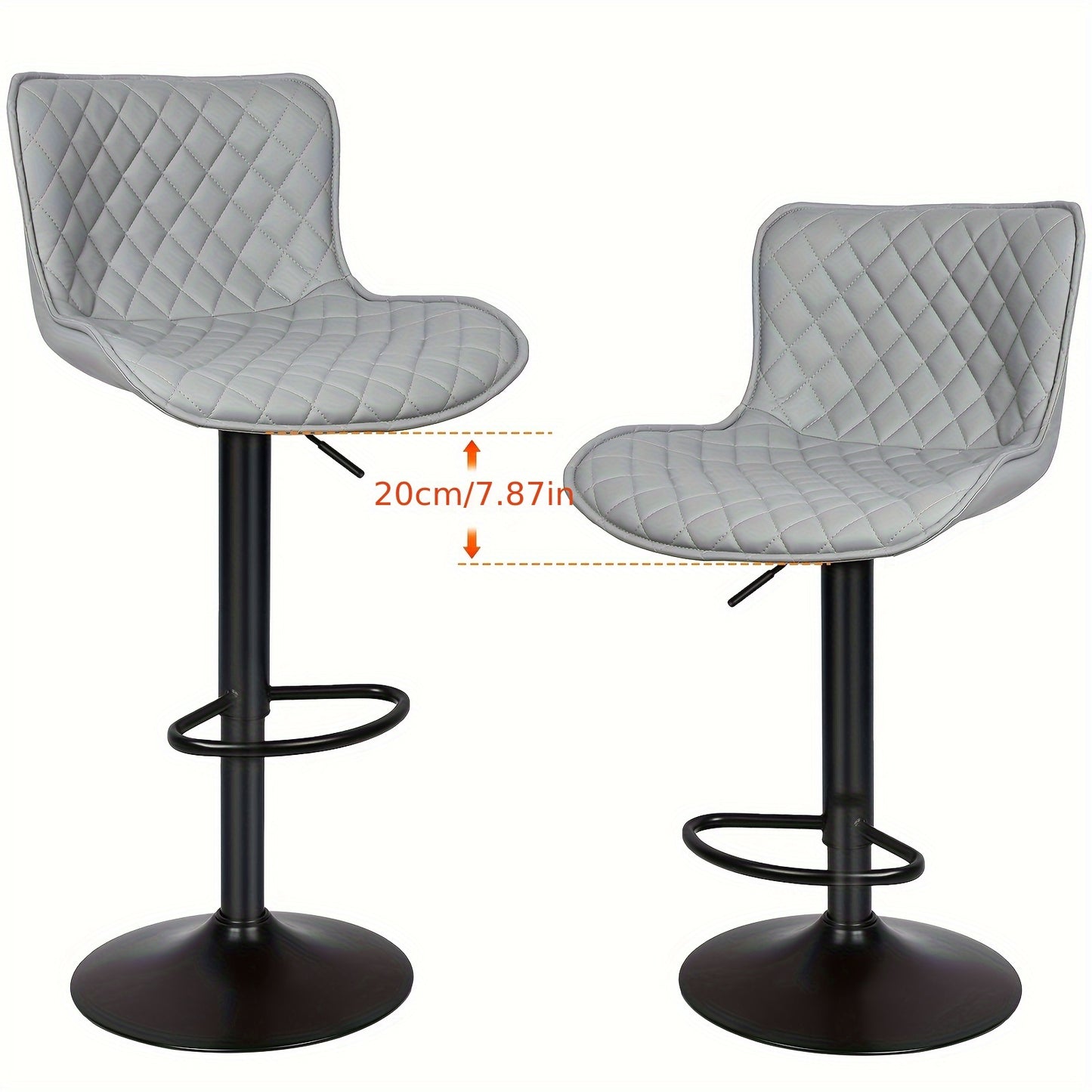 Barstoel – Barkruk – Barstoeltje – Keukenkruk – Barkrukken Set – 360° Draaibaar – Verstelbare Hoogte – PU Leder Bekleding – Metaal Frame – Lichtgrijs