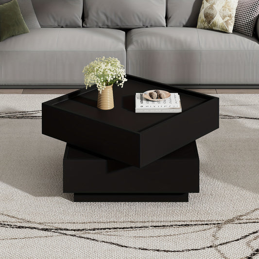 Salontafel – Bijzettafel – Draaibare Tafel – Woonkamertafel – Koffietafel – Zwart – 360° Draaibaar Blad – 2 Opbergruimtes – Compact 60x60x38 cm