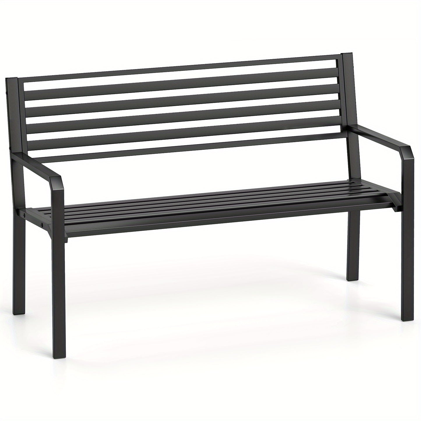Metalen Tuinbank – Parkbank – Buitenbank – Terrasbank – Tuinmeubel – Robuuste Constructie – Comfortabel Slatted Design – Zwart – 2-3 Personen – 127 cm