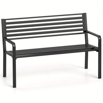 Metalen Tuinbank – Parkbank – Buitenbank – Terrasbank – Tuinmeubel – Robuuste Constructie – Comfortabel Slatted Design – Zwart – 2-3 Personen – 127 cm