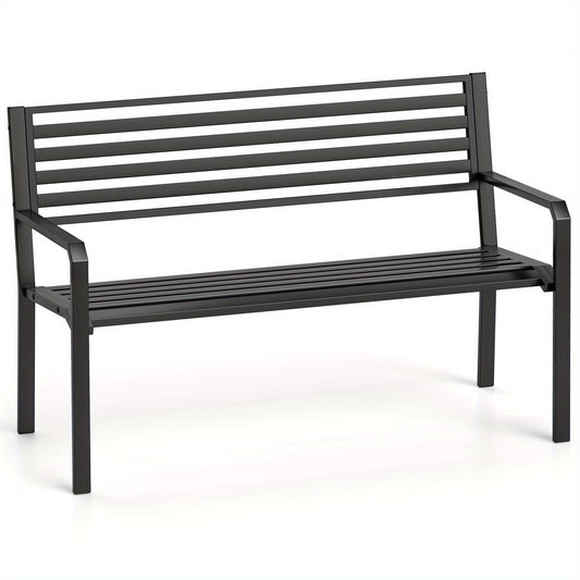 Metalen Tuinbank – Parkbank – Buitenbank – Terrasbank – Tuinmeubel – Robuuste Constructie – Comfortabel Slatted Design – Zwart – 2-3 Personen – 127 cm