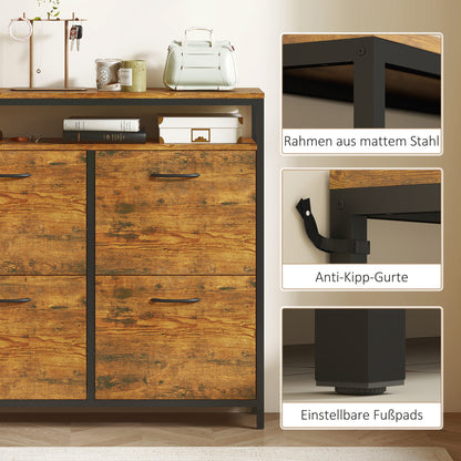 Schoenenkast – Schoenenrek – Schoenenopberger – Schoenendisplay – Schoenenmeubel – Rustic-Bruin – Smal Ontwerp – 4 Opvouwbare Lades