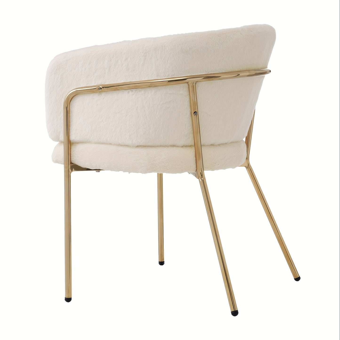 Beige Accentstoel – Fauteuil – Stoel – Zitzetel – Kapstoel – Beige Met Wit En Gouden Metalen Poten – Zacht Fluweel Kunstbont – Stevig Metalen Frame