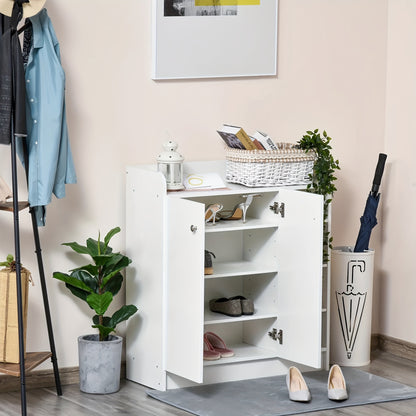 Schoenenkast – Schoenenrek – Schoenenopberger – Schoenenkastje – Schoenenbankje – Wit – Compact & Ruimtebesparend – 2 Deuren 4 Vakken 83x30x90 cm