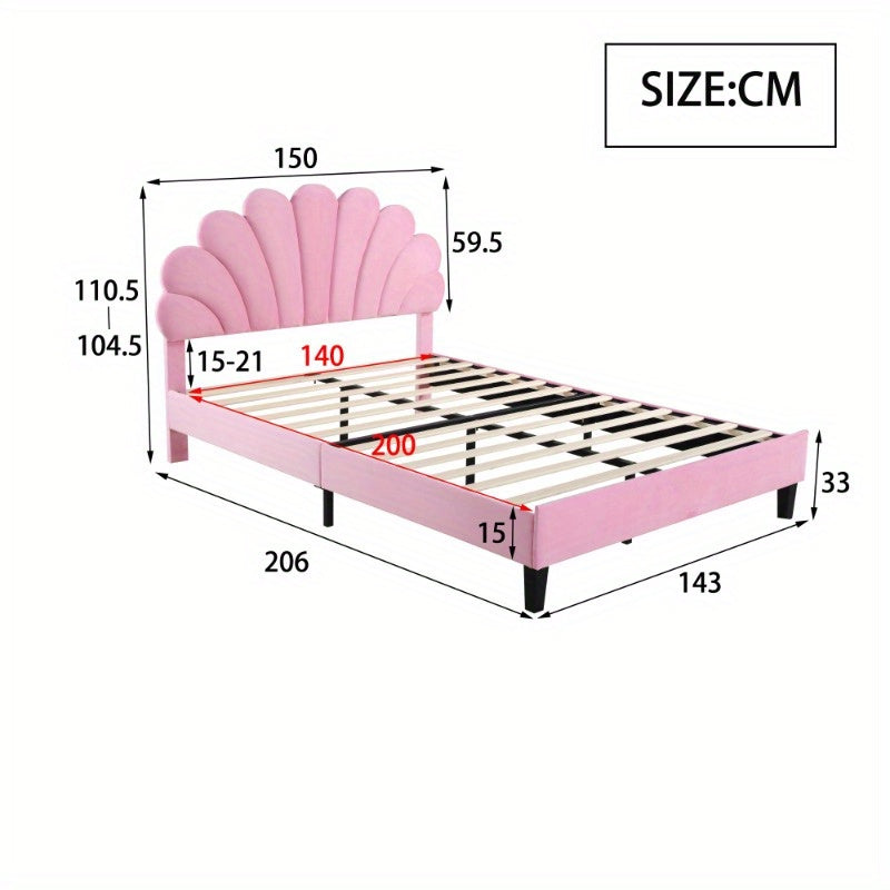 Tweepersoonsbed – Bedframe – Slaapbank – Logeerbed – Bed 140x200 cm – Roze Velours Stoffering – Gevlochten Lattenbodem