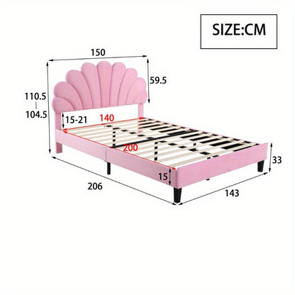 Tweepersoonsbed – Bedframe – Slaapbank – Logeerbed – Bed 140x200 cm – Roze Velours Stoffering – Gevlochten Lattenbodem