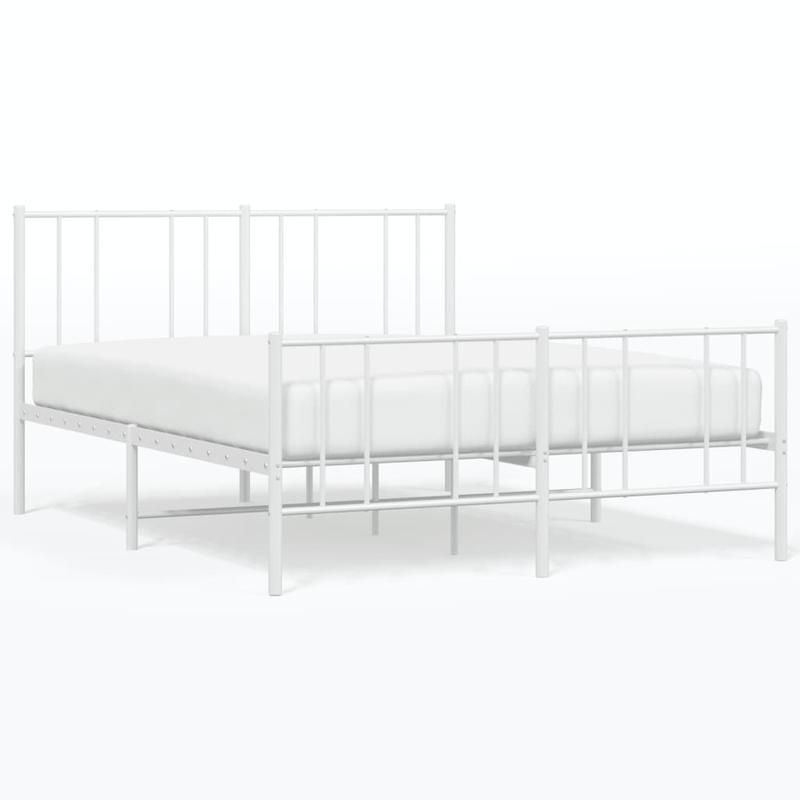 Modern White Metal Bed Frame with Headboard and Footboard - 140x200cm, Minimalist Contemporary Design, Includes Storage Drawers, Easy Assembly, No Power Needed, Bedroom Furniture, Sleek Metallic Finish, Sturdy Construction, B