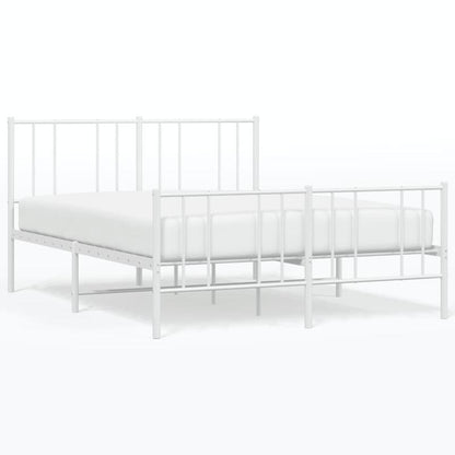 Modern White Metal Bed Frame with Headboard and Footboard - 140x200cm, Minimalist Contemporary Design, Includes Storage Drawers, Easy Assembly, No Power Needed, Bedroom Furniture, Sleek Metallic Finish, Sturdy Construction, B