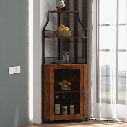 Modern Wine & Liquor Corner Bar Cabinet with Glass Rack - -Standing Storage Cabinet Suitable for Living Room, Dining Room - Wine Shelf with Mesh Door & Assembly Required