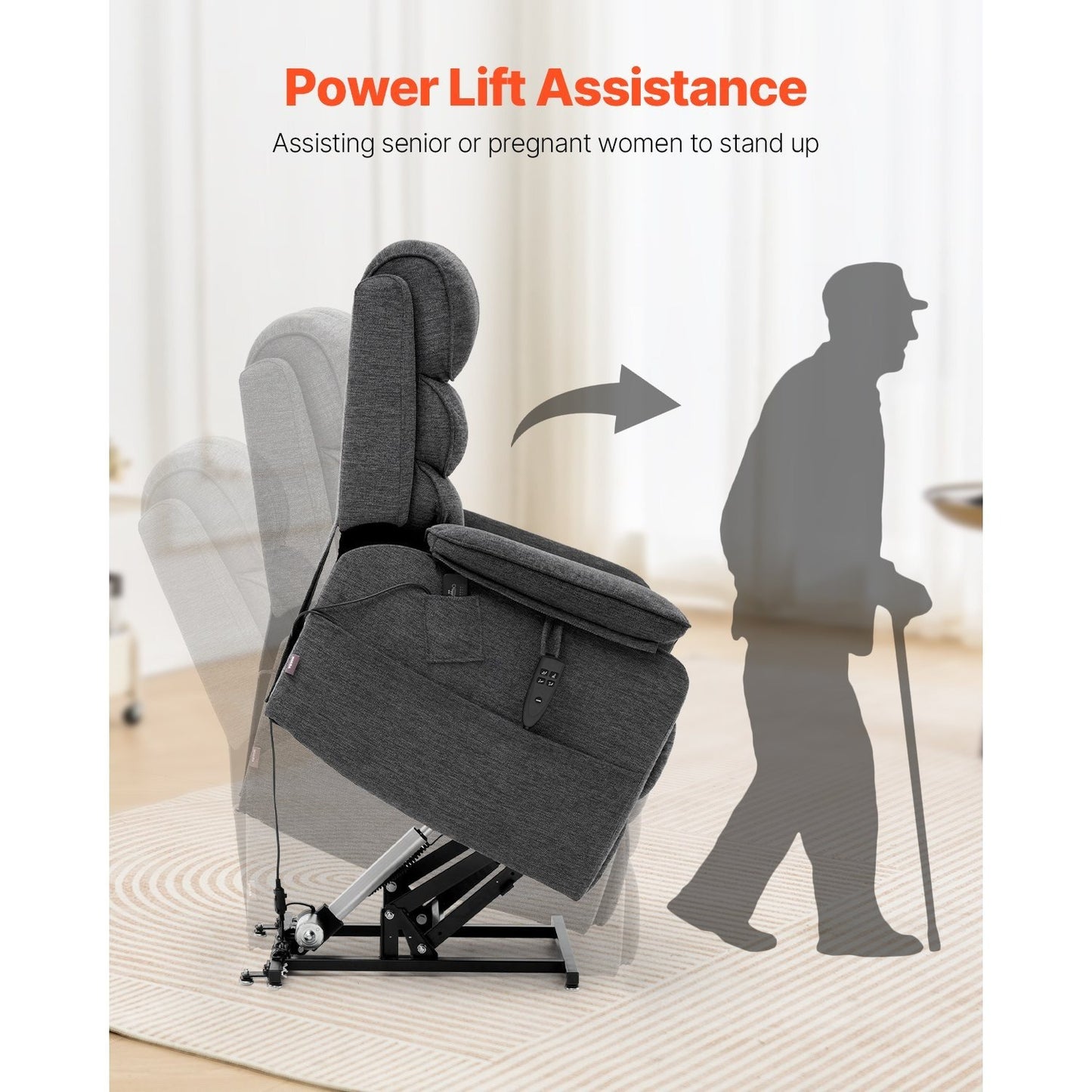 Liftstoel – Relaxfauteuil – Elektrische Stoel – Powerlift – Verstelbare Stoel – Verwarmde Lendensteun – Dubbele Motoren met Afstandsbediening