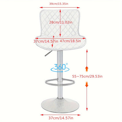 Barstoel – Barkruk – Barstoeltje – Keukenkruk – Barkrukken Set – 360° Draaibaar – Verstelbare Hoogte – PU Leder Bekleding – Metaal Frame – Lichtgrijs