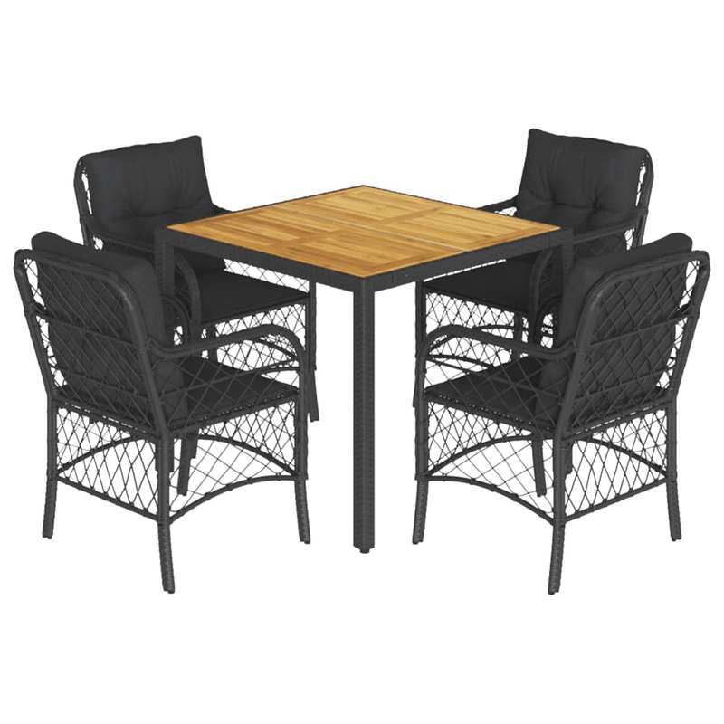 Tuinset – 5-delige tuinmeubelset – Loungeset – Buitenmeubelen – Terrasmeubilair – Zwart Poly Rattan – Weerbestendig Materiaal – Inclusief Zachte Kussens
