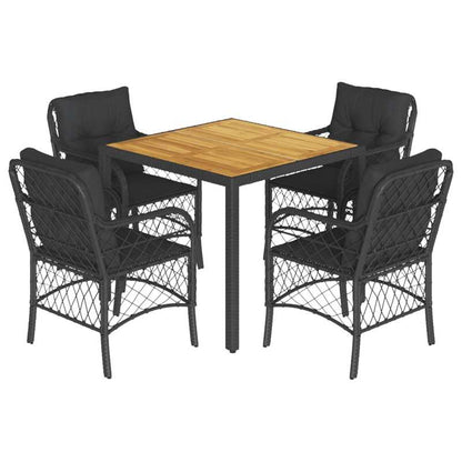 Tuinset – 5-delige tuinmeubelset – Loungeset – Buitenmeubelen – Terrasmeubilair – Zwart Poly Rattan – Weerbestendig Materiaal – Inclusief Zachte Kussens