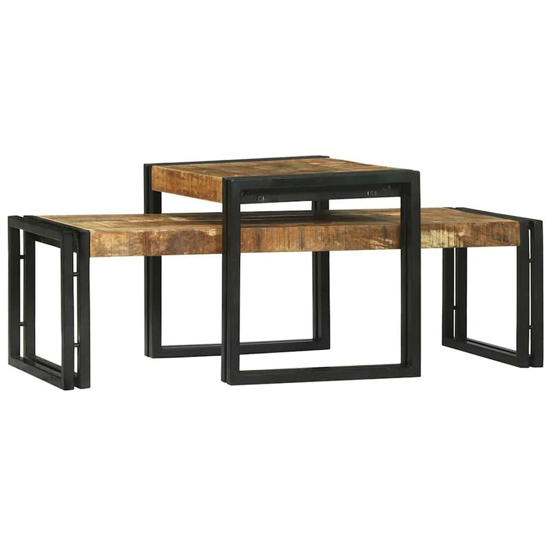 2-Delige Coffee Table Set Massief Ruw Mangowood Removable, Suitable for Indoor Use And Suitable for All Seasons