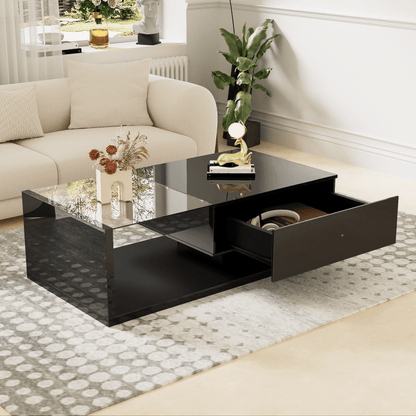 Coffee Table, High-Gloss Black. Side Tables, Coffee Tables with Glass And -Effect