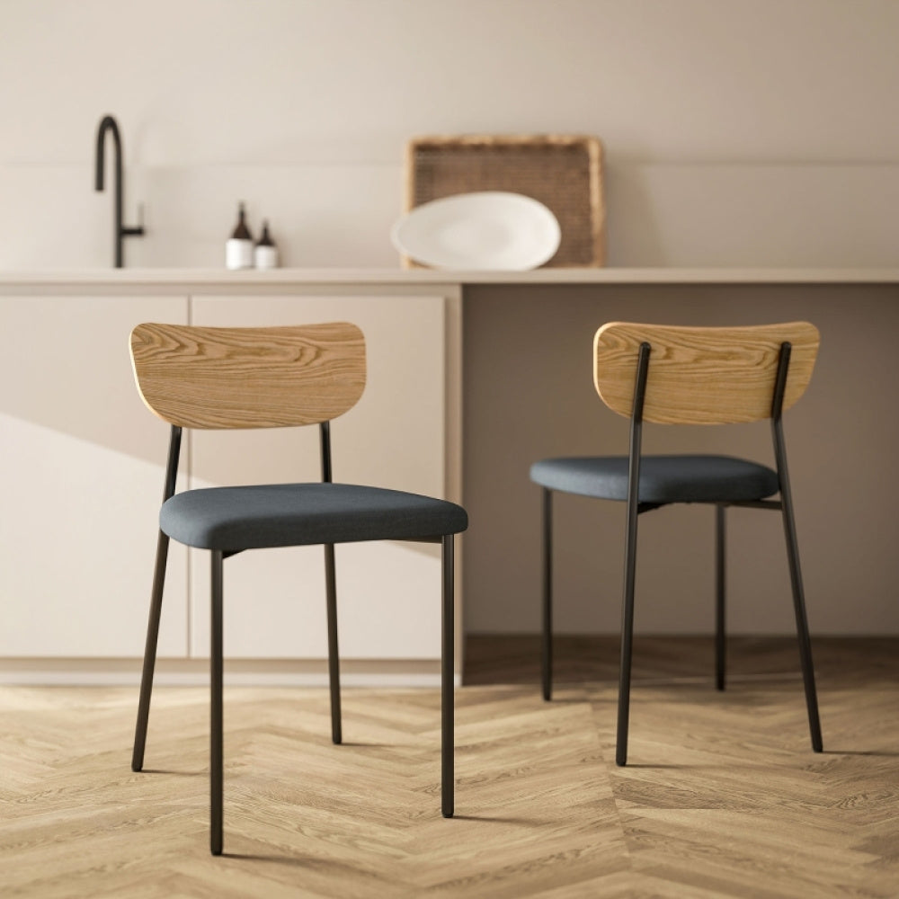Eetkamerstoelen – Keukenstoelen – Stoelen – Eetkamerstoelen Set – Kuipstoelen – Armloze Stijl – Stalen Poten – Linnen Look Bekleding – Comfortabele Rugleuning – Set van 2 – Grijs