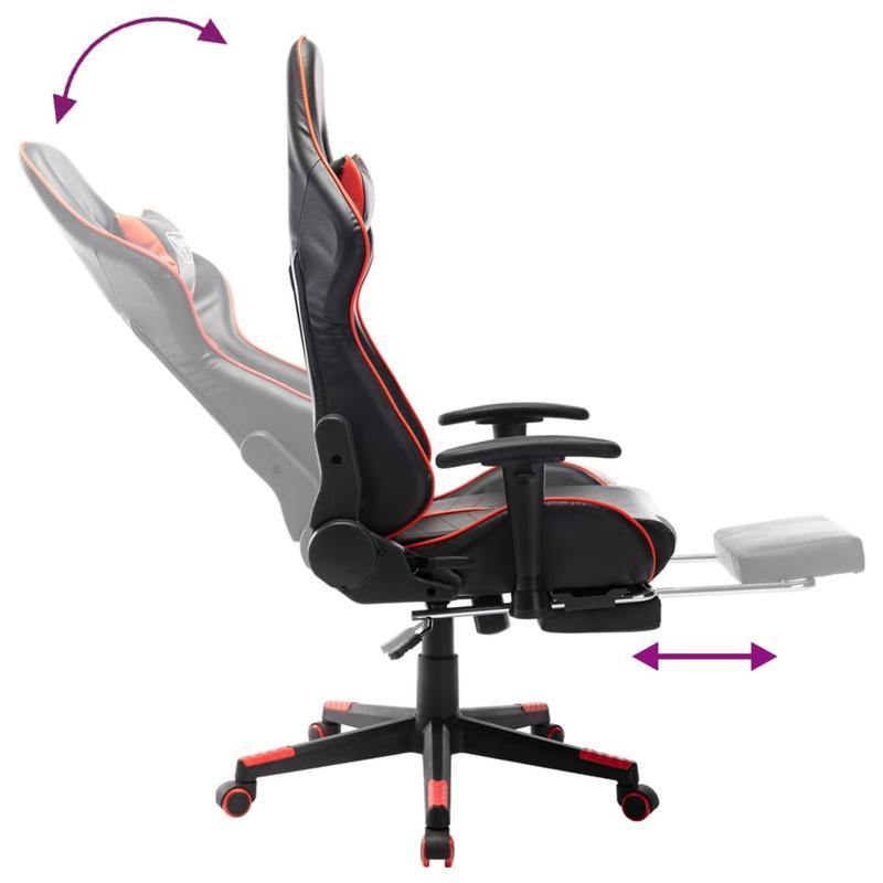 Gaming Chair with Footrest in Black And Red Faux Leather