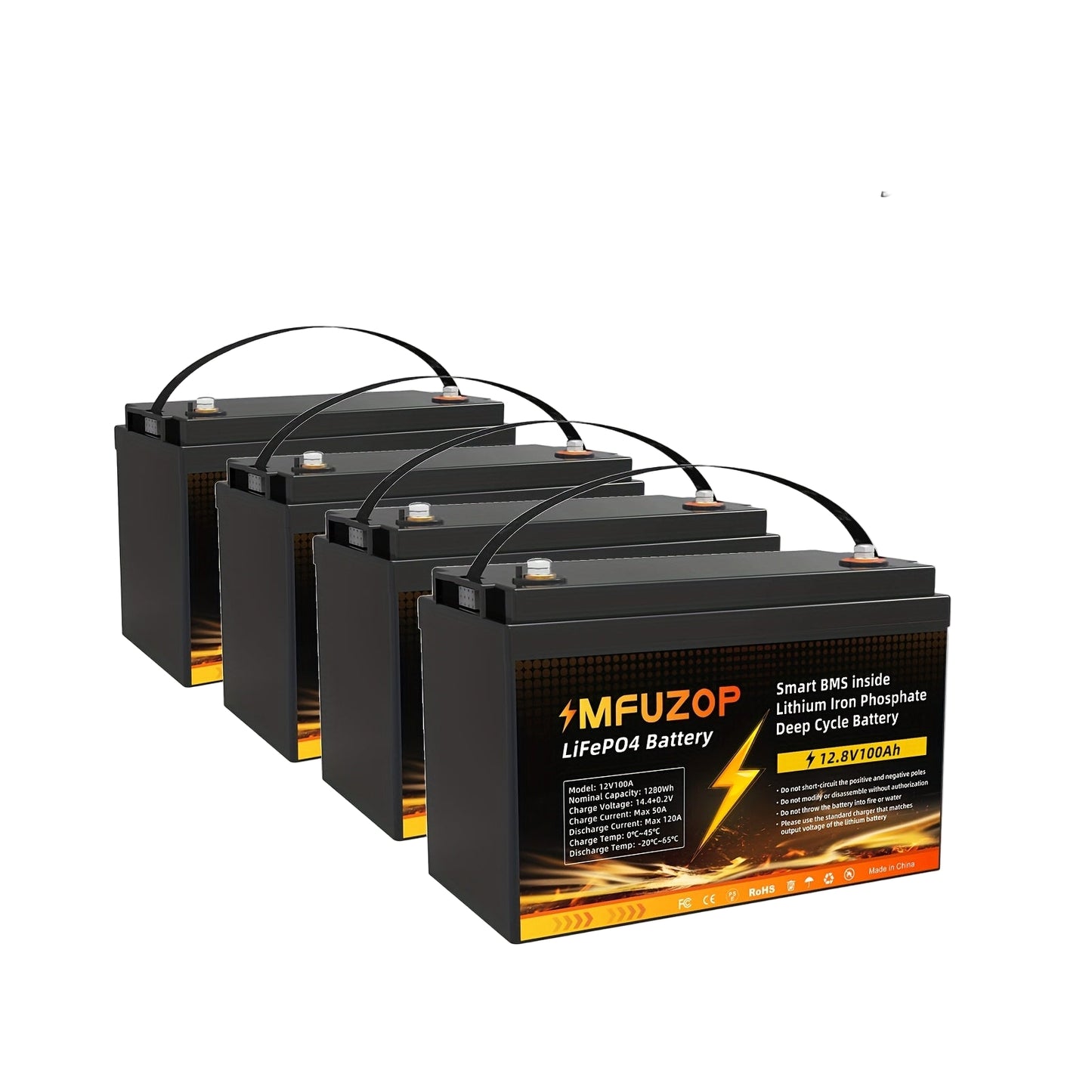 Lithium Accu – LiFePO4 Batterij – Lithium Batterij – Lithium Accu 12V – 4 Stuks - Lithium IJzerfosfaat Accu – 100Ah Capaciteit – Ingebouwd BMS Systeem – Onderhoudsvrij & Snel Opladen