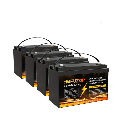 Lithium Accu – LiFePO4 Batterij – Lithium Batterij – Lithium Accu 12V – 4 Stuks - Lithium IJzerfosfaat Accu – 100Ah Capaciteit – Ingebouwd BMS Systeem – Onderhoudsvrij & Snel Opladen