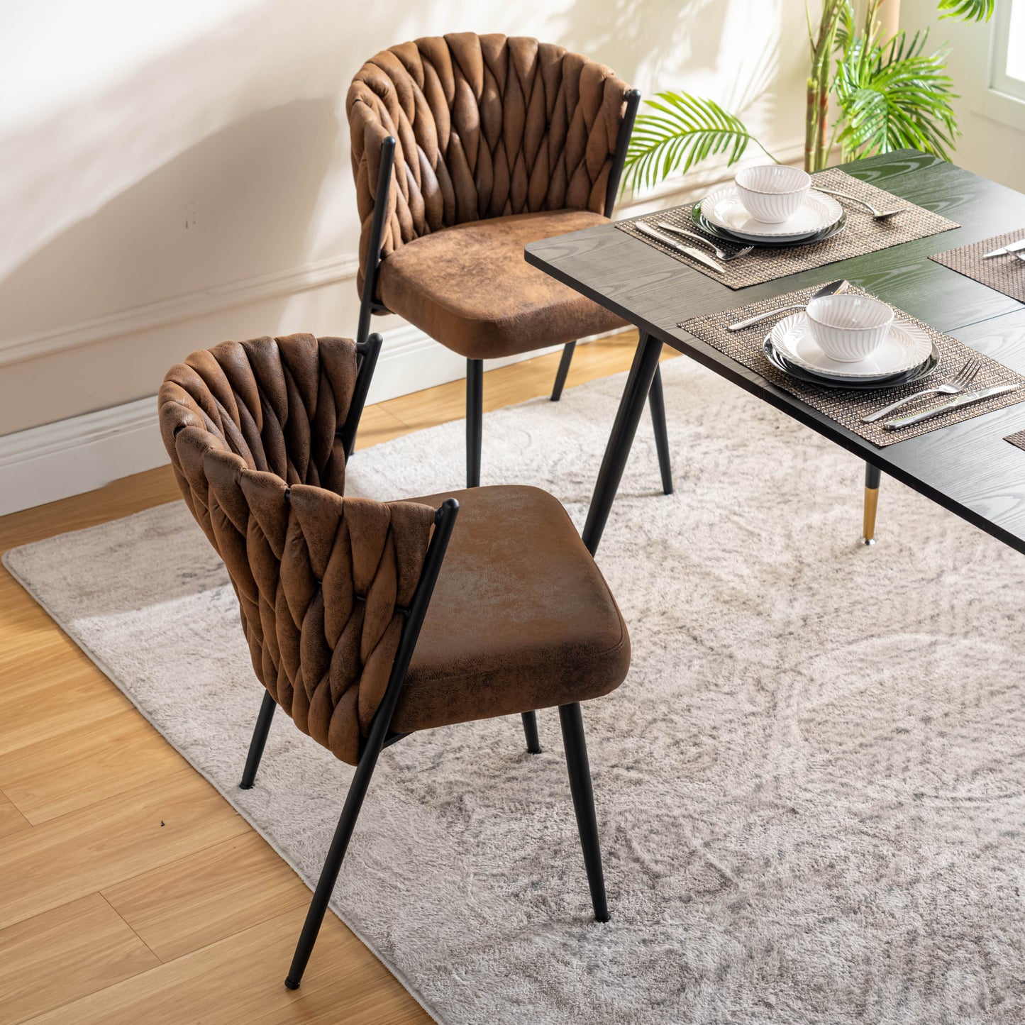 Retro Eetkamerstoelen – Vintage Stoelen – Armleunstoel – Lounge Stoel – Zithoek Stoelen – Set van 6 Bruin – Metalen Frame – 9 cm Dikke Suède Zitkussens
