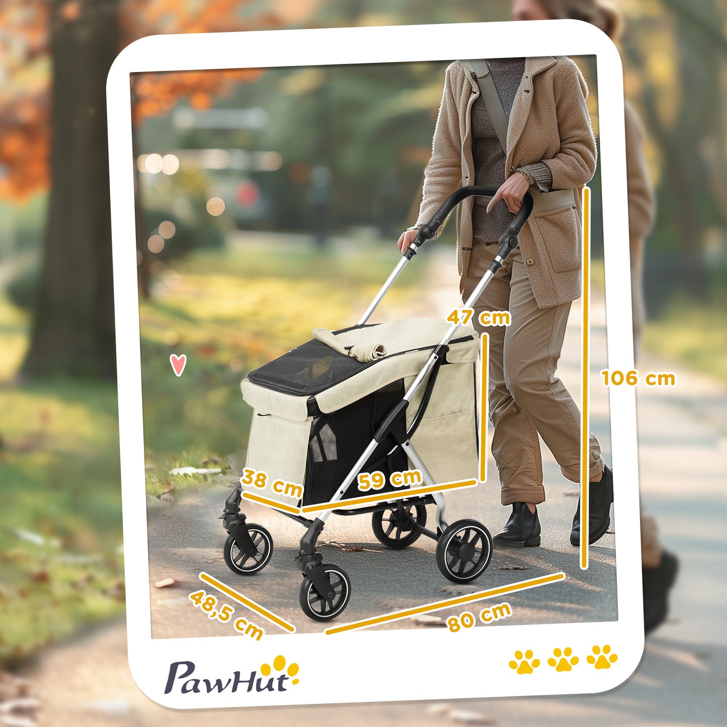 Hondenwagen – Wandelwagen – Draagkar – Huisdierwagen – Kinderwagen Hond – Lichtgewicht & Inklapbaar – Wasbaar Kussen & Mesh Ramen – Khaki