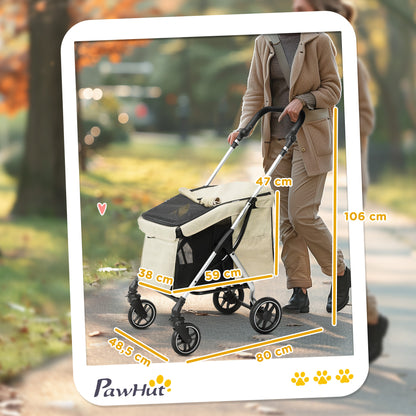 Hondenwagen – Wandelwagen – Draagkar – Huisdierwagen – Kinderwagen Hond – Lichtgewicht & Inklapbaar – Wasbaar Kussen & Mesh Ramen – Khaki