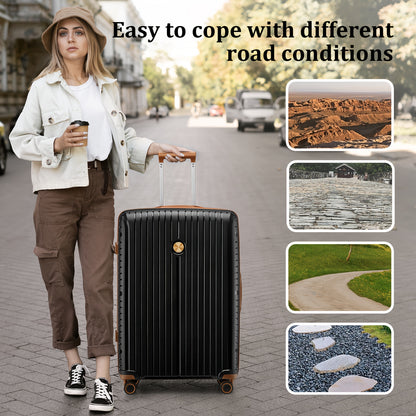 Reiskofferset – Koffer Set – Bagage Set – Trolley – Handbagage – 6-delige Zwart Bruin Set – ABS Hardcase – TSA Cijferslot