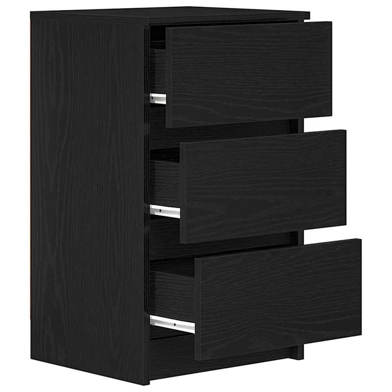 Nachtkastje – Bedkastje – Slaapkamerkastje – Nachtmeubel – Opbergkastje – Set Van 3 Zwarte Nachtkastjes – Compact 39x35x65 cm – 3 Lades Met Hoog Draagvermogen