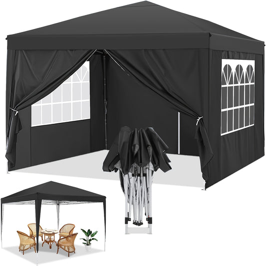3x3m Pop-Up Canopy Tent with 4 Removable Side Walls Portable Commercial Instant Shelter Includes Carry Bag, Ropes, and Pegs Party Tent Ideal for Gardens, Festivals, Camping BBQs, Backyards, Weddings, Parties, and Outdoor Mark