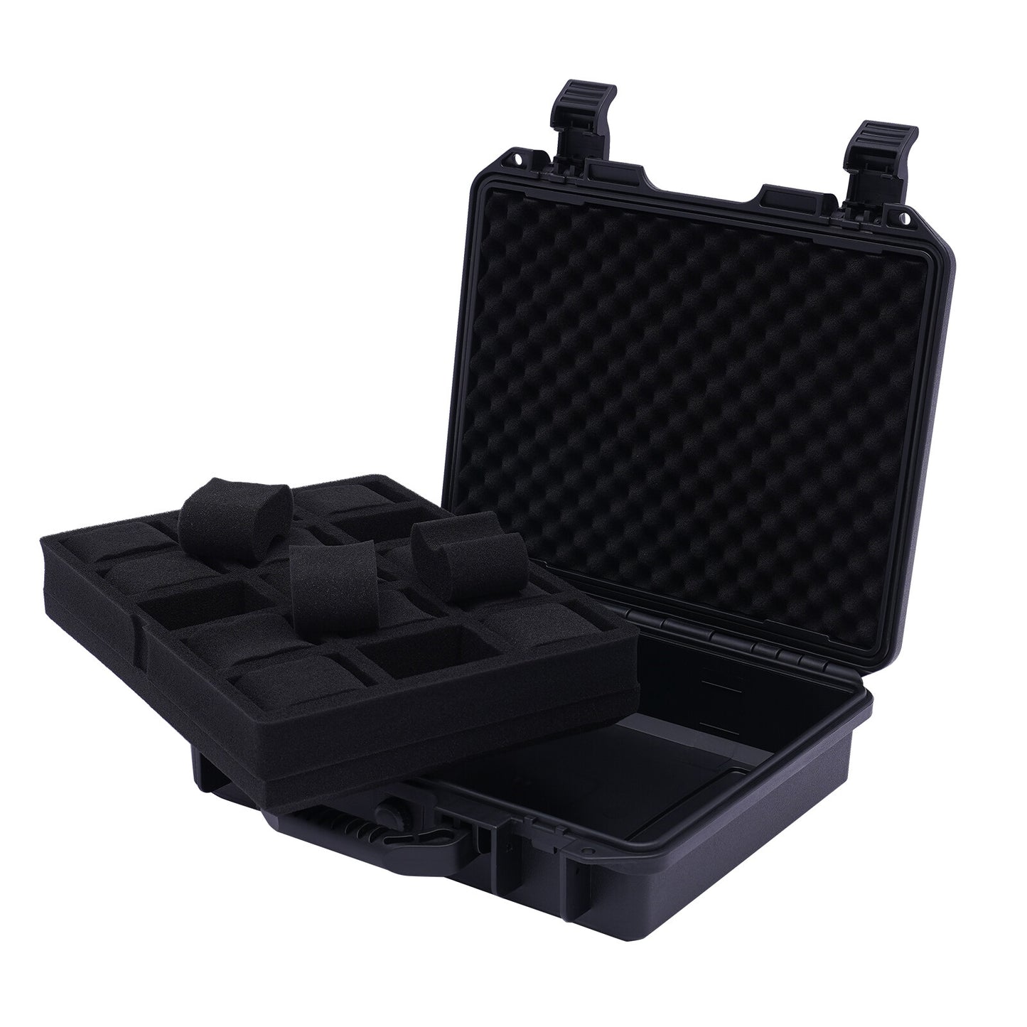 Horlogekoffer – Horlogebox – Horlogedoos – Opbergdoos – Watch Case – 15 Vakjes – Sluiting Met Gesp – Waterbestendig Kunststof – Zwart – Stoot- En Krasbestendig – Handgreep