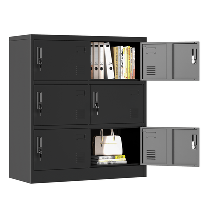 Metalen Opberglade – Lockerkast – Opbergkast – Veiligheidskast – Kluis – Zwart – 6 Deuren Met Kaartslot – Robuust Metaal 100x90x40 cm