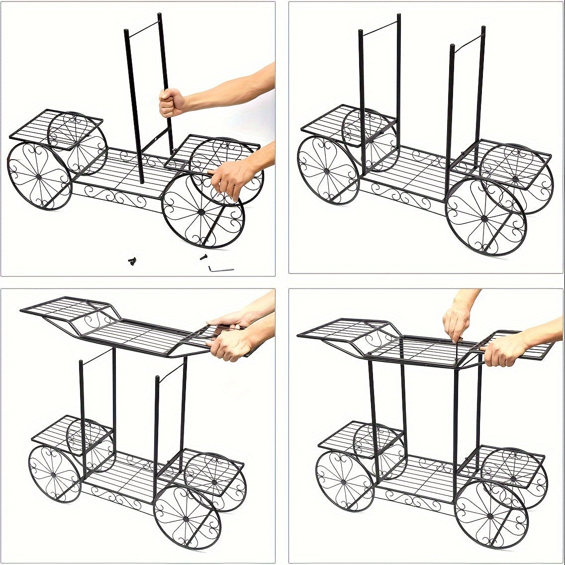 Pflanzenregal Metall – Blumenregal Balkon – Blumenständer Innen – Pflanzenhalter Wohnzimmer – Pflanzenwagen Mit 6 Ablagen – Robustes Metall – Leicht Rollbar Schwarz