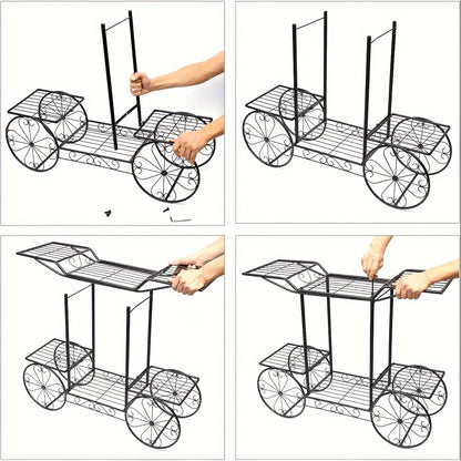 Pflanzenregal Metall – Blumenregal Balkon – Blumenständer Innen – Pflanzenhalter Wohnzimmer – Pflanzenwagen Mit 6 Ablagen – Robustes Metall – Leicht Rollbar Schwarz
