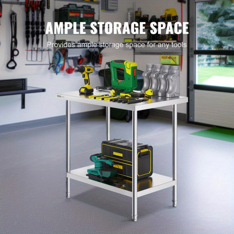 Werkbank – Werktafel – Keukentafel – Opbergsysteem – Werkplek – RVS Materiaal – 60,96x91,44 cm – Met Wielen – Duurzaam – Twee Niveaus