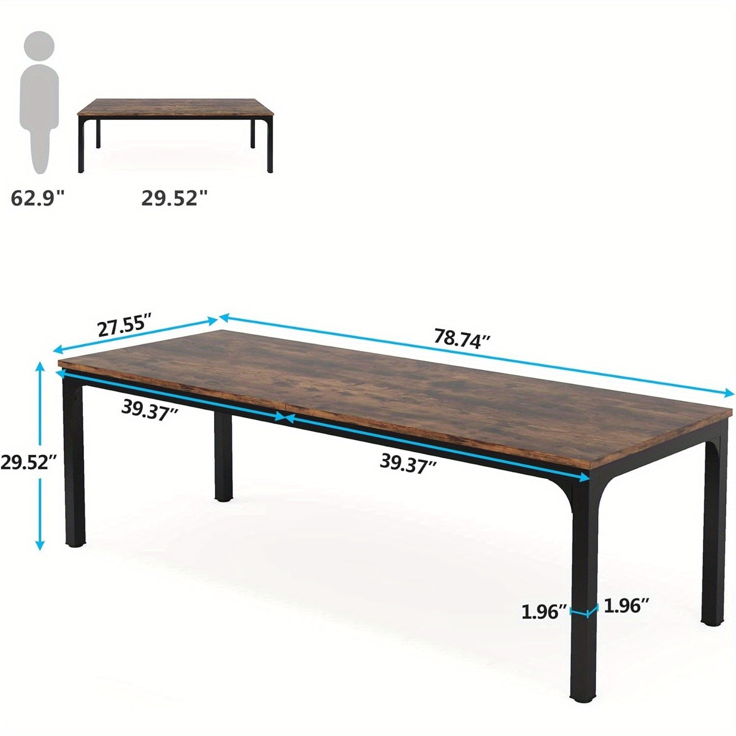 Vergadertafel – Bureautafel – Kantoortafel – Seminarietafel – Werktafel – Rustiek Bruin – 200x70 cm Groot Tafelblad – Stevige Metalen Poot