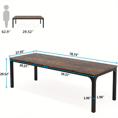 Vergadertafel – Bureautafel – Kantoortafel – Seminarietafel – Werktafel – Rustiek Bruin – 200x70 cm Groot Tafelblad – Stevige Metalen Poot