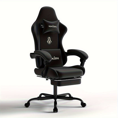 Gaming Stoel – Gamestoel – Bureaustoel – Werkstoel – Recliner – Zwart – Ergonomisch Hoog Design – Verstelbare Hoofd- en Voetsteun