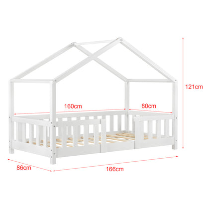 Kinderbed – Kinderbedje – Peuterbed – Peuterbedje – Huisbed – Valbeveiliging – Dennenhout – Wit – 90x200 cm