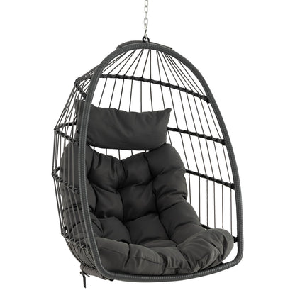 Hangstoel – Hangstoel met Kussen – Hangmatstoel – Schommelstoel – Zitzak – Inklapbaar – PE Rattan – Inclusief Ophangsysteem – Max. 150 kg – Grijs