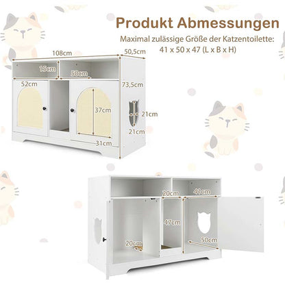 Kattenbakkast – Kattenbakmeubel – Kattenhuis – Kattenbakverstopper – Bijzettafel – Wit – Verborgen Ontwerp – Ruime Opbergruimte